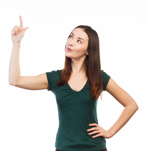 Pretty girl pointing up — Stock Photo, Image