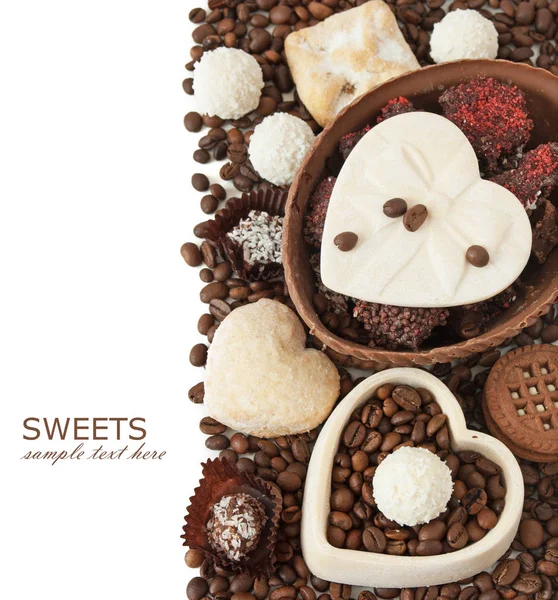 巧克力糖果、 糖果和蛋糕的咖啡豆 — 图库照片