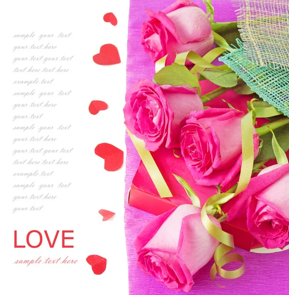 Valentine Day Card Roses Hearts — Stock Photo, Image