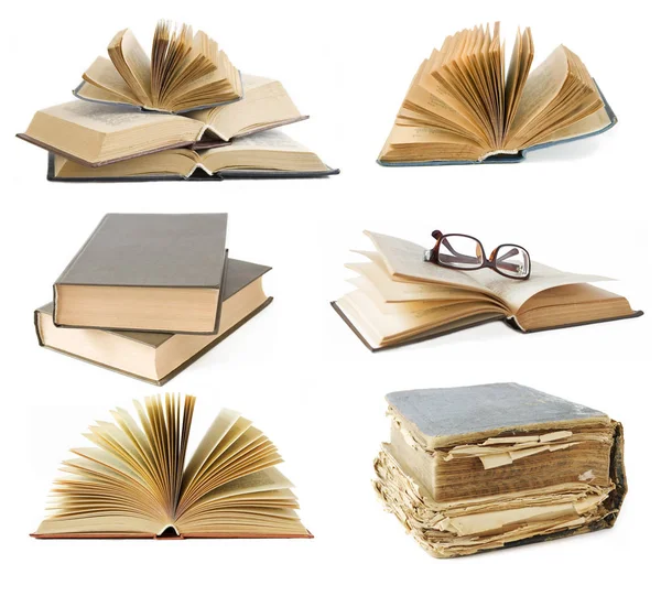 白地に眼鏡と本をかけたオープンブック — ストック写真