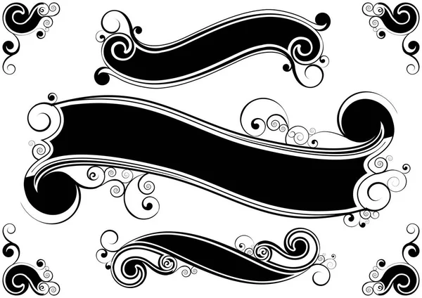 Ilustrace stylizované, černé a bílé vířila bannerů — Stockový vektor