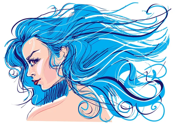 Chica de lujo pelo azul — Vector de stock