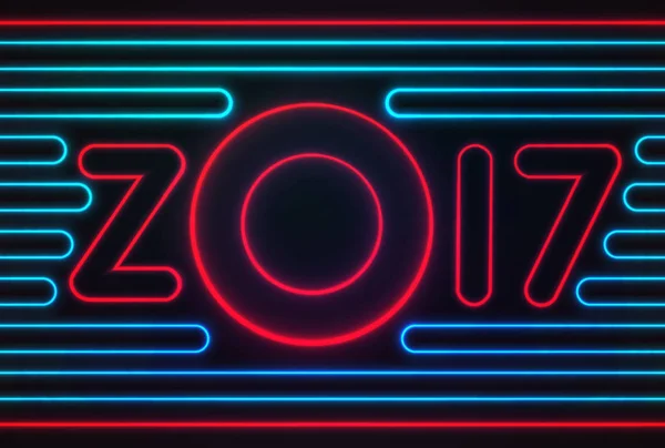 Felice anno nuovo 2017Neon testo incandescente — Vettoriale Stock
