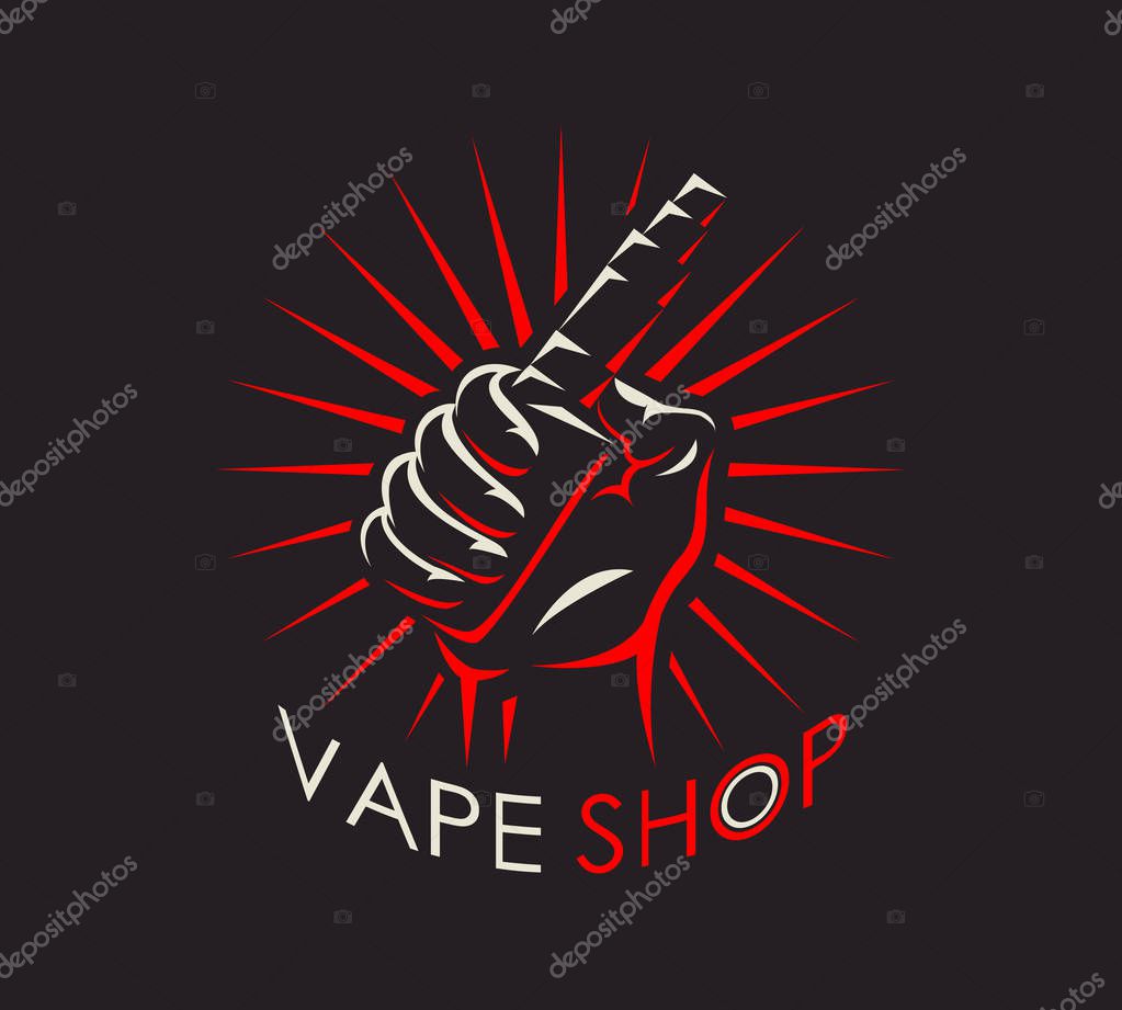 Vape shop badge, logo or symbol design concept. Can be used for advertising vape shop, electronic cigarettes store. Vector illustration.