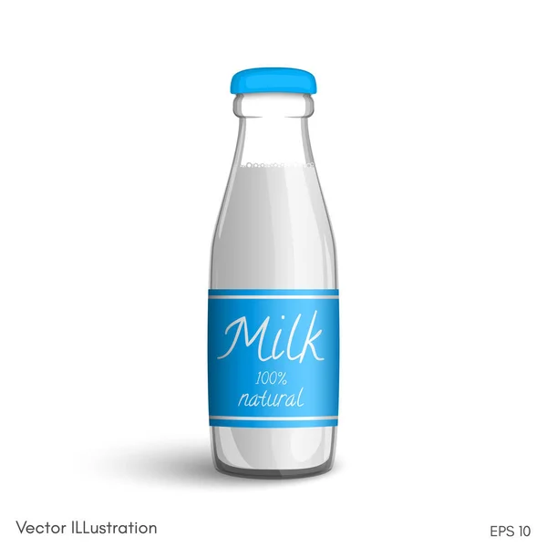 Transparent glass bottle of milk with a label — Stock Vector