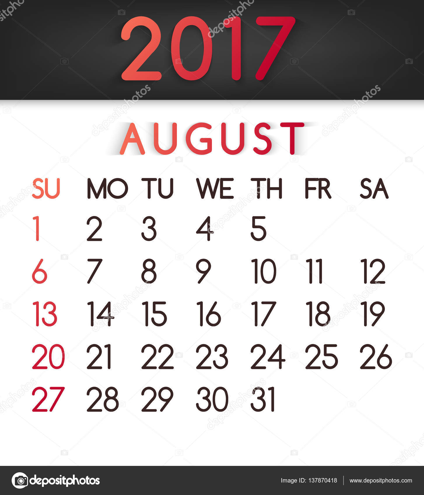 17 年 8 月カレンダーの赤の色調でフラット スタイルのベクトル ストックベクター C Soifer
