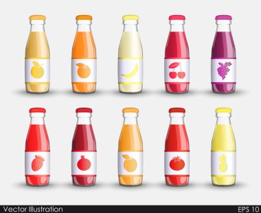 Suyu bir şeffaf cam şişe izole kaplarda ayarla