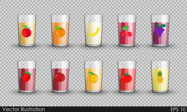 Set Saft in einem transparenten Glas Tassen isoliert — Stockvektor
