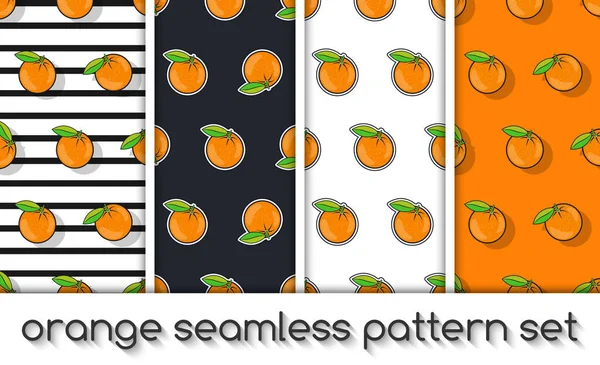 Set of patterns with oranges, seamless texture, wallpaper. — Stock Vector