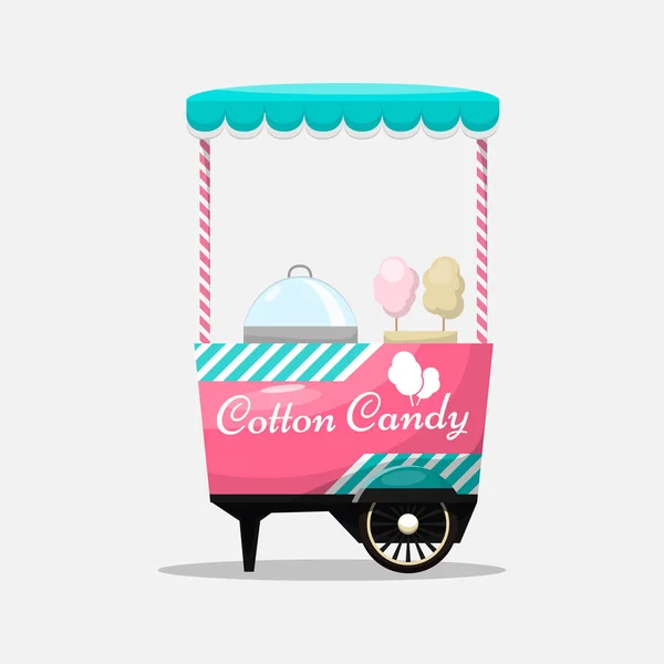 Cotton candy cart, kiosk on wheels, retail, sweets and confectio — Stock Vector