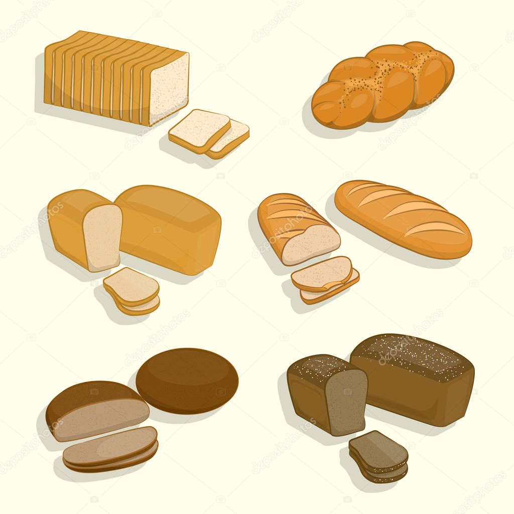 Set of bakery products on a white background