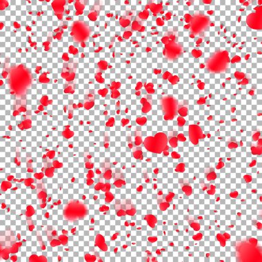 Arka plan kırmızı ile düşen konfeti, çiçek yaprakları Kalpler