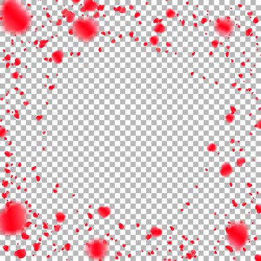 Arka plan kırmızı ile düşen konfeti, çiçek yaprakları Kalpler