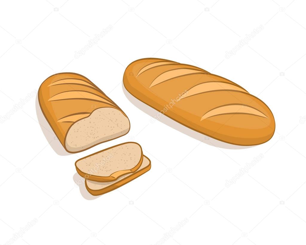 White bread, loaf, sliced on a white background