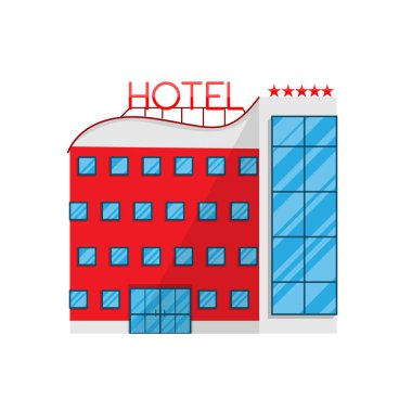 Düz stil beyaz zemin üzerine vektör illüstrasyon izole otel
