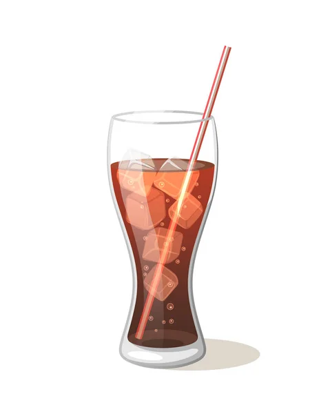Cola drinken in een kopje glas met ijs met stokken vectorillustratie — Stockvector