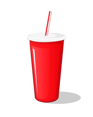 İzole yemek çubukları ile bir kırmızı plastik pot karton bardak Cola İçecek