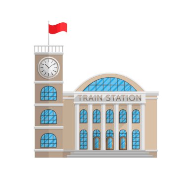 Beyaz arka plan üzerinde izole düz tarzı bina tren istasyonu