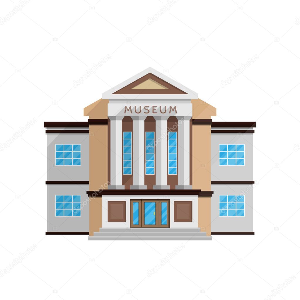 Museum building in flat style isolated on white background