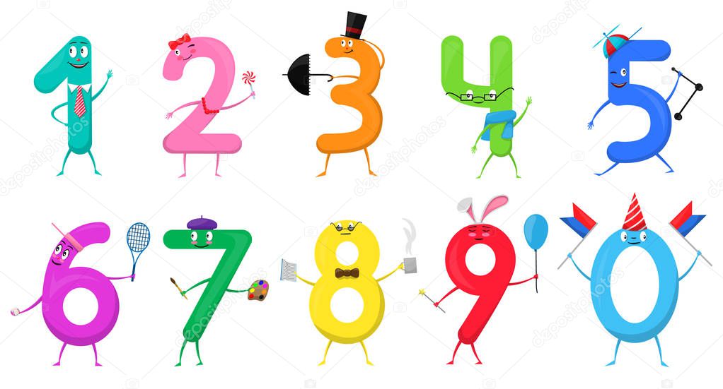 Cute fun colorful collection numbers in the form of various cartoon