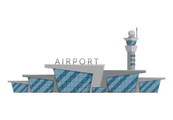 Edificio del aeropuerto está aislado en el estilo plano sobre un fondo blanco — Vector de stock