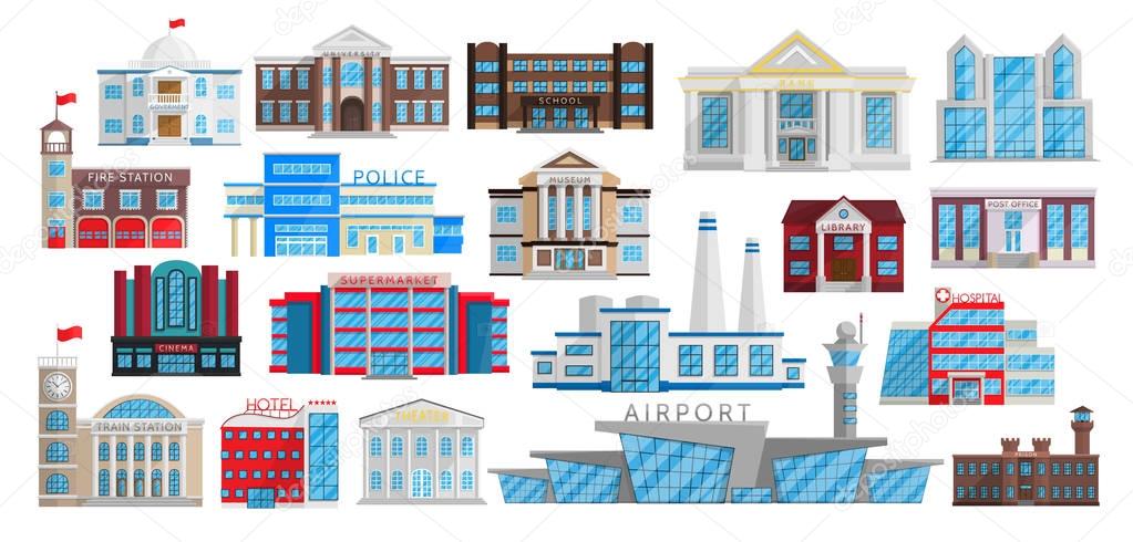 Buildings set isolated in Flat style vector