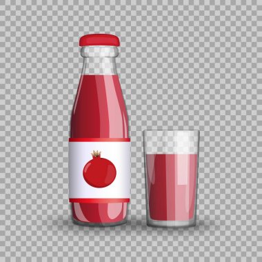 Saydam arka plan üzerinde bir cam fincan izole şeffaf cam şişede Garnet suyu.