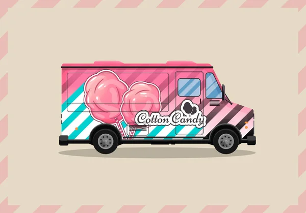 Cotton Candy, un quiosco sobre ruedas, venta al por menor, dulces y confitería, ilustración vectorial de estilo ilustrado y plano . — Vector de stock