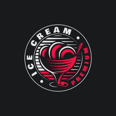 Dondurma logo tasarım sembolü şık bir tarzda izole. Logo sembol simge dondurma ürün etiketi için şal