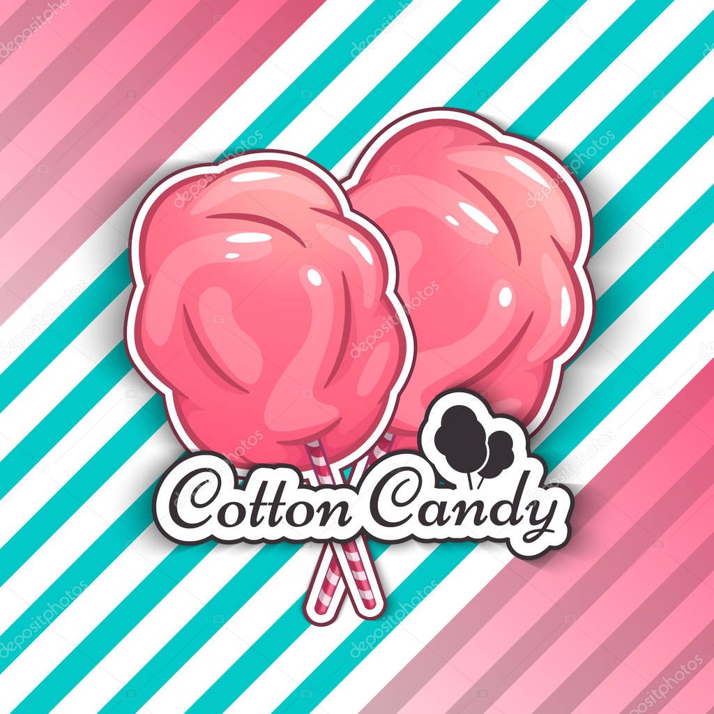 Cotton Candy Isolated Logo Emblem for Your Products, Vector Illustration of Handmade. Symbol of a cloud of sugar