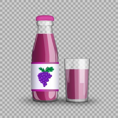 Saydam arka plan vektör çizim üzerinde bir cam fincan izole bir şeffaf cam şişe üzüm suyu
