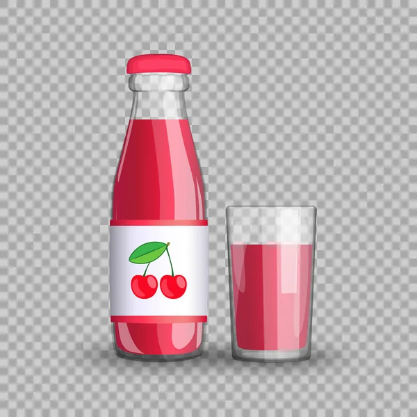 Cherry juice elszigetelt egy üveg pohár átlátszó háttér átlátszó üvegben. Vektoros illusztráció egy egészséges, zöldség-gyümölcs ital csomagolt a projektek. — Stock Vector
