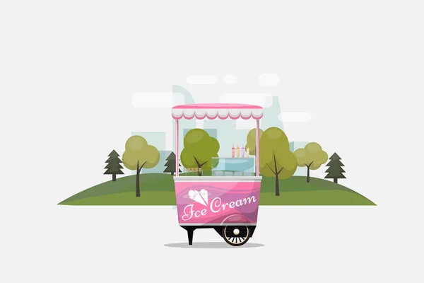 アイスクリームのカート、ホイールは、小売業者、乳製品のデザート、分離やフラットなスタイルのキオスクはベクトル イラストです。あなたのプロジェクトのためのデザートの図をさわやかなクールな. — ストックベクタ
