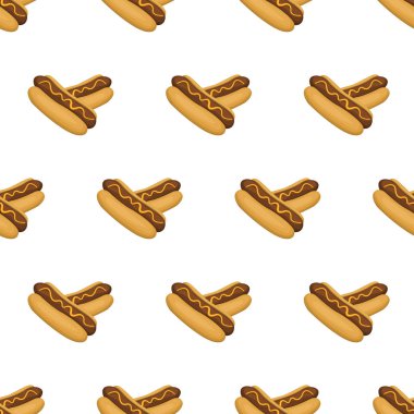 Sosisli sandviç yalıtılmış şal desen bir karikatür tarzı ürünleri simge vektör çizim için. Sosis sembolü ve hardal snack projeleriniz için Fast food