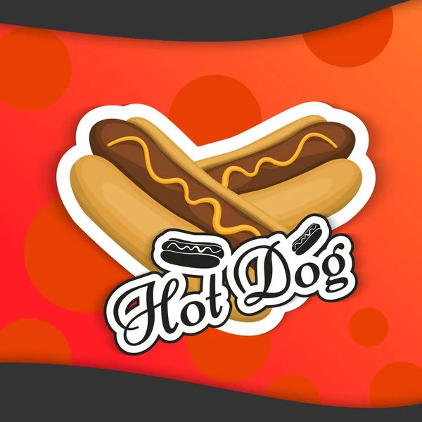 Hot dog isolerad logotypen emblem i tecknad stil för din produkter ikon vektorillustration. Snabbmat med korv symbol och senap mellanmål för dina projekt — Stock vektor