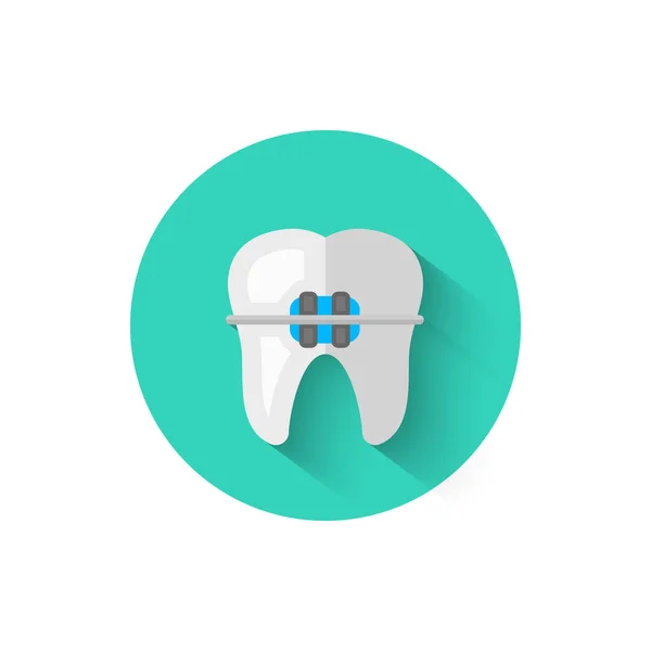 Dente com aparelho ícone isolado na ilustração vetorial de estilo de design plano. Moderno, ícone minimalista sobre o tema da estomatologia em cores elegantes. Site e outros projetos seus — Vetor de Stock