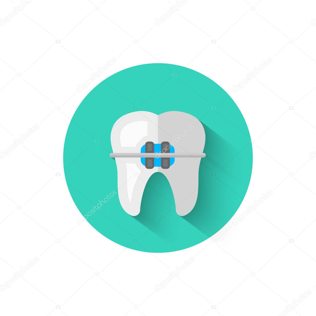 Tooth with braces icon isolated in flat design style vector illustration. Modern, minimalist icon on the theme of stomatology in stylish colors. Website and other projects of yours