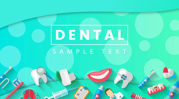 Dental Banner Background Concept With Flat Icons Isolated. Vector Illustration, Dentistry, Orthodontics. Healthy clean teeth. Dental instruments and equipment. Illustration for your projects — Stock Vector