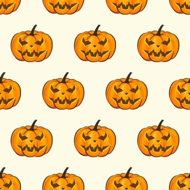 Cadılar Bayramı Seamless Modeli izole karikatür tarzı korkunç kabaklar ile şal duvar kağıdı. Halloween Tema projeleriniz için vektör çizim