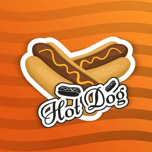 Hot dog, samostatný znak loga v kreslený styl pro vaše výrobky ikonu vektorové ilustrace. Rychlé občerstvení s klobásou symbolem a hořčice občerstvení pro vaše projekty — Stockový vektor