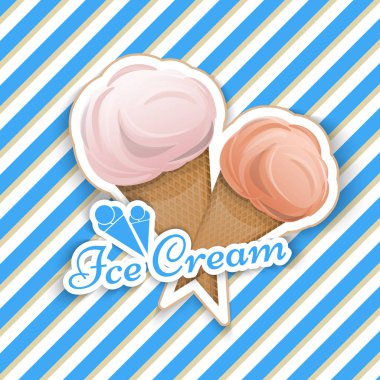 Dondurma bir çizgi film logo amblem şal ürününüzün vektör çizim tarzı gözleme fincan izole. Etiket, süt, tatlı iyidir, projelerinizde yenileniyor