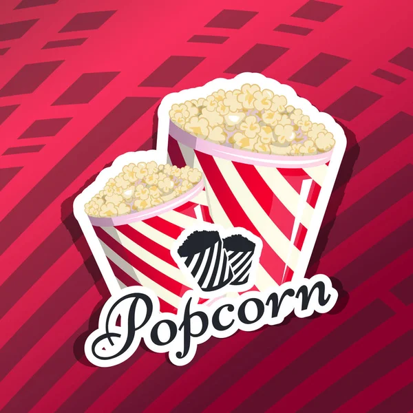 Popcorn är isolerade i en stripe logo logo emblem för dina produkter, förrätt hink när du titta på filmer. Etikett, Linda miniatyr snabbmat vektorillustration för ditt projekt — Stock vektor