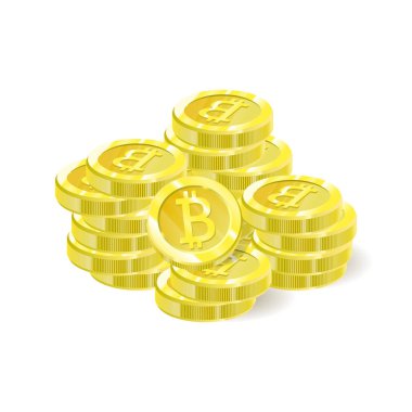 Bitcoins, yalıtım sikke yığını. Madencilik, dijital gelecek Kripto para, elektronik ödemeler. Vektör çizim