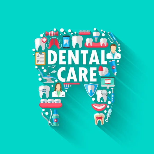 Dental Banner Background Concept With Flat Icons Isolated. Vector Illustration, Dentistry, Orthodontics. Healthy clean teeth. Dental instruments and equipment. Illustration for your projects — Stock Vector
