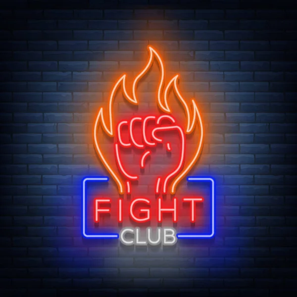 Kulüp logosu neon izole işareti vektör çizim mücadele. Neon afiş, gece parlayan amblemi reklam — Stok Vektör