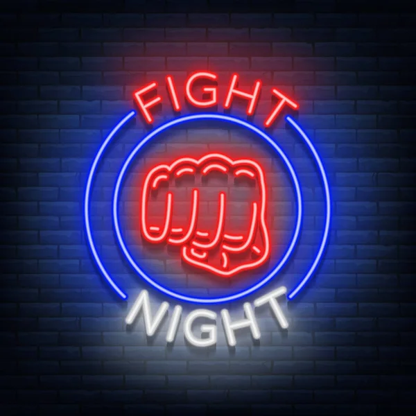 Lucha contra el logotipo de la noche signo de neón ilustración vector aislado. Banner de neón, publicidad de emblema resplandeciente noche — Vector de stock