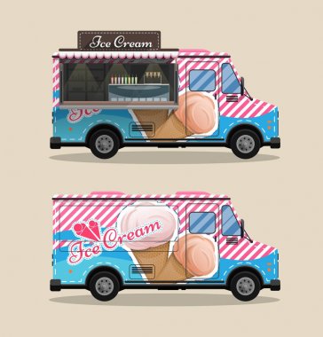 Dondurma arabası, kiosk tekerlekler, perakendeciler, süt tatlıları, izole ve düz stil vektör çizim. Tatlı Satılık illüstrasyon projeleriniz için ferahlatıcı serin