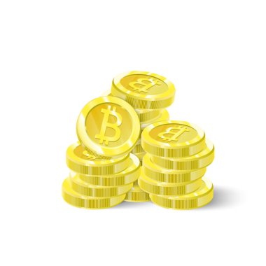 Bitcoins, yalıtım sikke yığını. Madencilik, dijital gelecek Kripto para, elektronik ödemeler. Vektör çizim