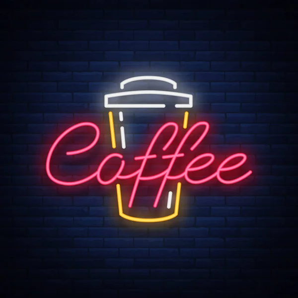 Illustrazione vettoriale del logo del neon del caffè, emblema in stile neon, luminoso segno notturno, pubblicità notturna del caffè — Vettoriale Stock