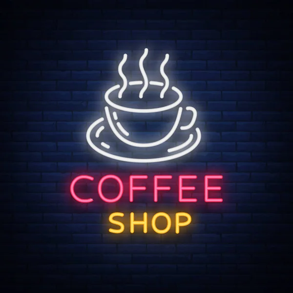 Illustration vectorielle de logo de néon de café, emblème dans le style néon, signe lumineux de nuit, publicité de nuit de café — Image vectorielle